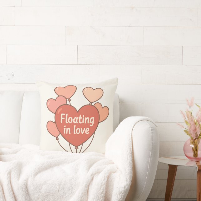 Floating in Love Heart Balloons Romantic Throw Pil Throw Pillow (Couch)