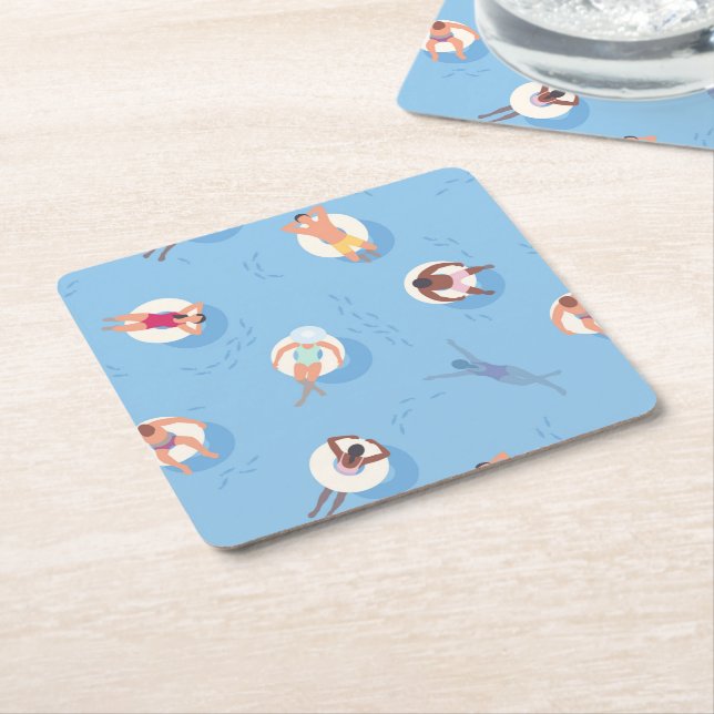 Floating in the Lazy River Pattern Square Paper Coaster (Angled)