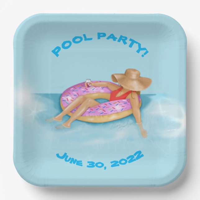 Floating in the Pool in Sprinkle Donut Float Paper Plates (Front)