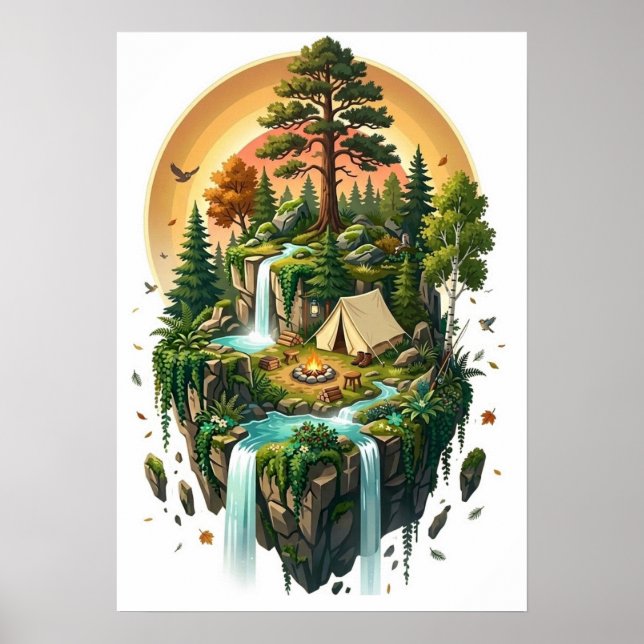 Floating Island Camping Adventure Poster (Front)