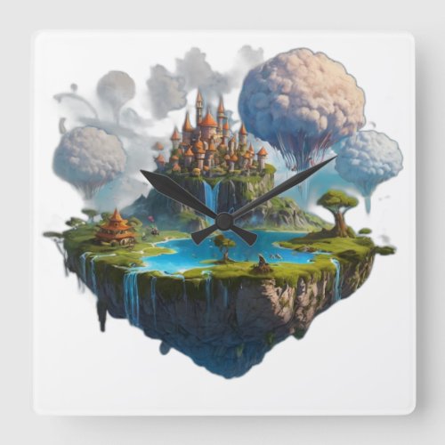 floating island square wall clock