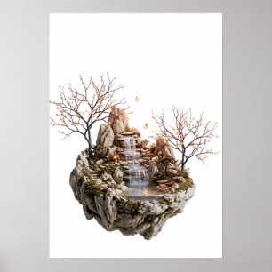 Floating Island Waterfall Fantasy Landscape Poster