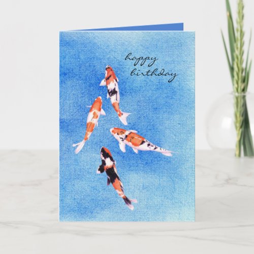 Floating Koi blue Birthday Card