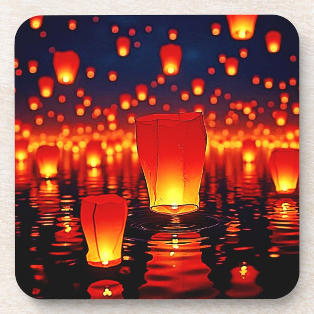 Floating Lanterns of Hope Design Beverage Coaster (Front)