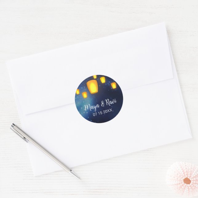 Floating Lanterns Wedding Classic Round Sticker (Envelope)