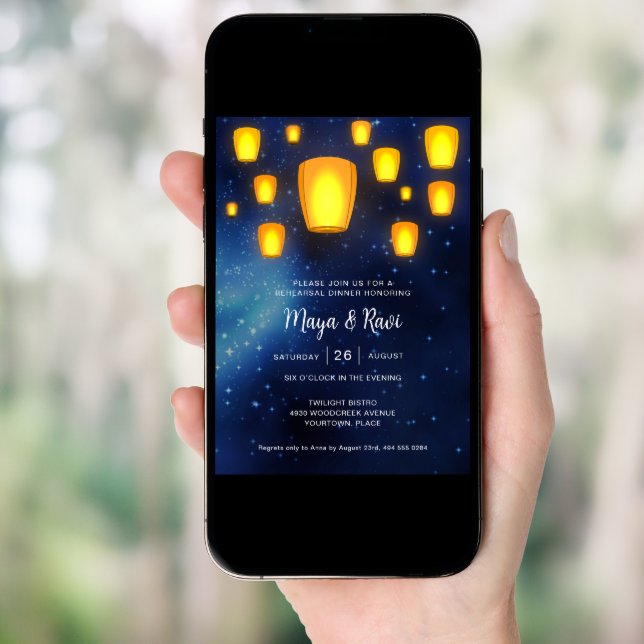 Floating Lanterns Wedding Rehearsal Dinner Invitation (Front Digital)