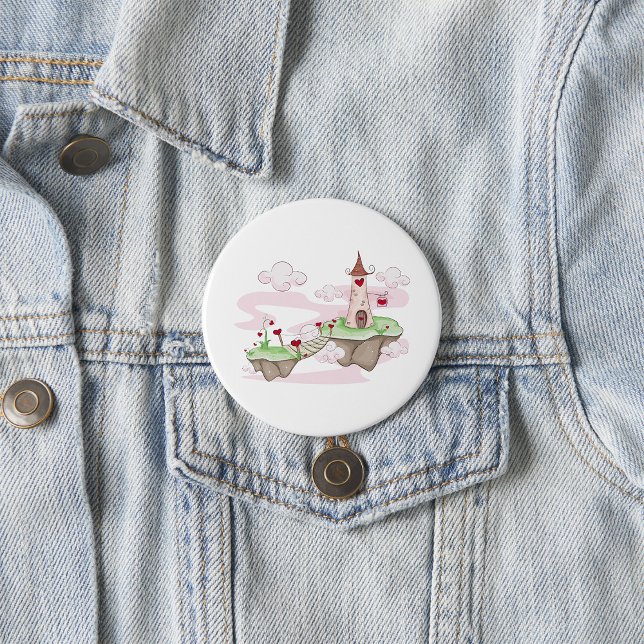 Floating Love Castle Illustration Romantic Fantasy Button (Creator Uploaded)