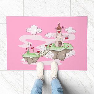 Floating Love Castle Illustration Romantic Fantasy Doormat