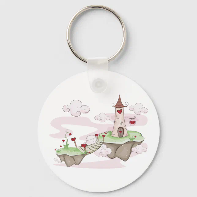 Floating Love Castle Illustration Romantic Fantasy Keychain | Zazzle