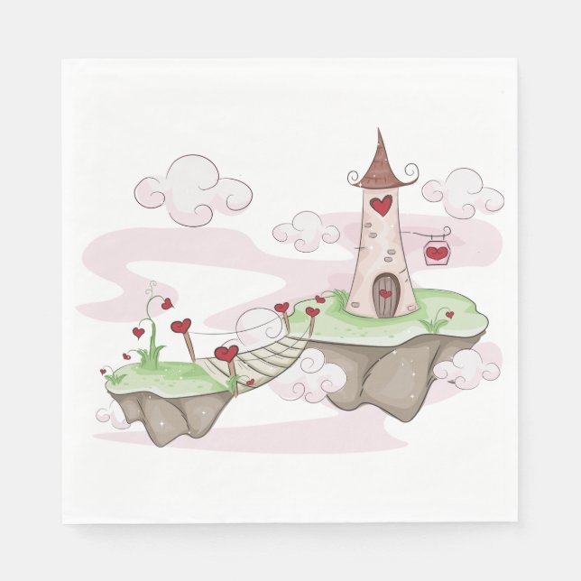 Floating Love Castle Illustration Romantic Fantasy Napkins (Front)