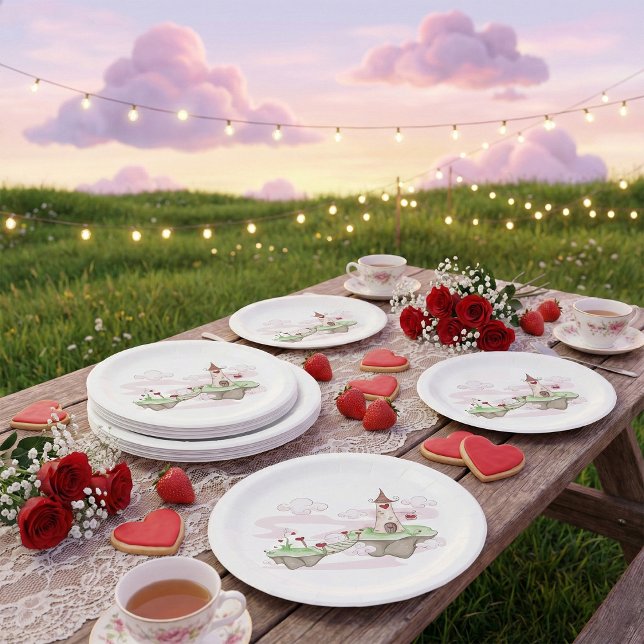 Floating Love Castle Illustration Romantic Fantasy Paper Plates (Creator Uploaded)