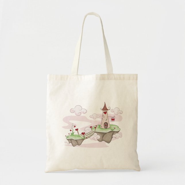 Floating Love Castle Illustration Romantic Fantasy Tote Bag (Front)