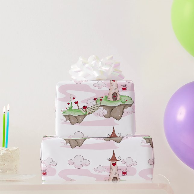 Floating Love Castle Illustration Romantic Fantasy Wrapping Paper (Creator Uploaded)