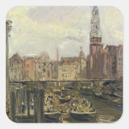 Floating Market on a canal in Hamburg 1905 Square Sticker