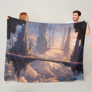 Floating Metropolis in the Clouds Fleece Blanket