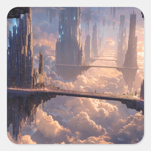 Floating Metropolis in the Clouds Square Sticker (Front)