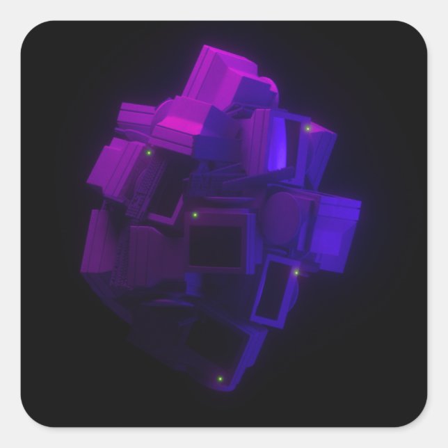 Floating Monitors Cluster – Vaporwave Neon Aesthet Square Sticker (Front)