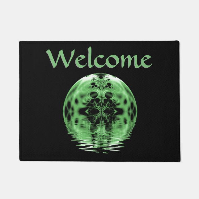 Floating Moon Green and Black Doormat (Front)