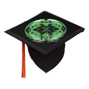 Floating Moon Green and Black Graduation Cap Topper