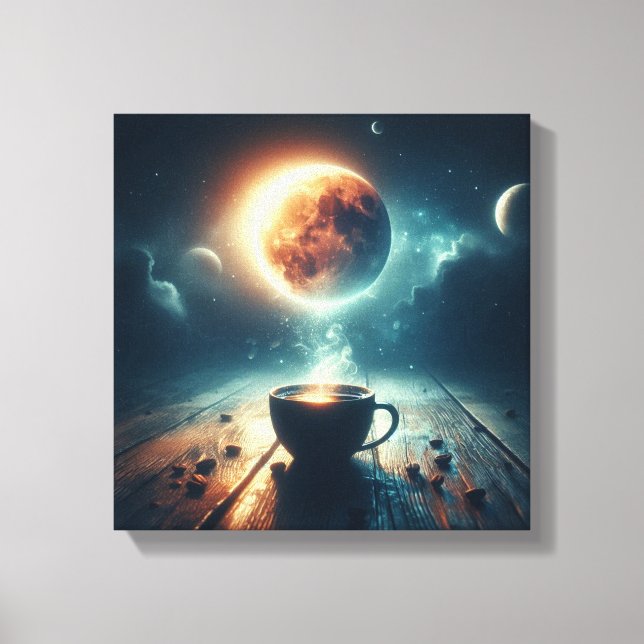 Floating Moon Over Coffee Fantasy Scene Canvas Print (Front)