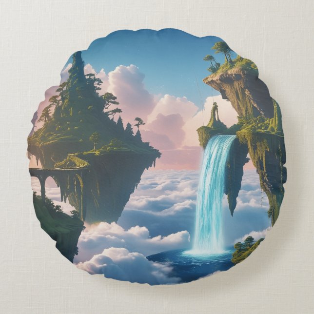 Floating Mountain Landscape Round Pillow (Front)