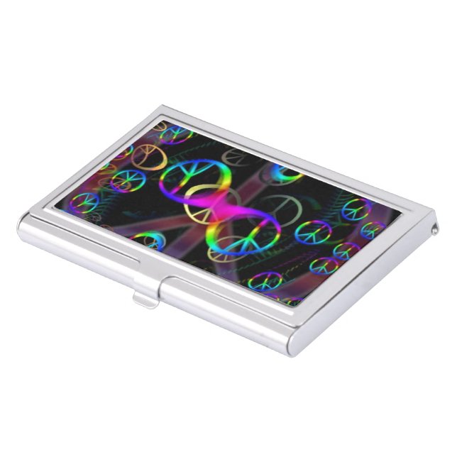 Floating Neon Peace Signs Business Card Case (Front)