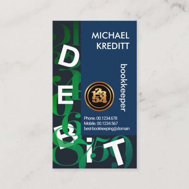 Floating Numbers Debit Letters Bookkeeping Service Business Card (Front)