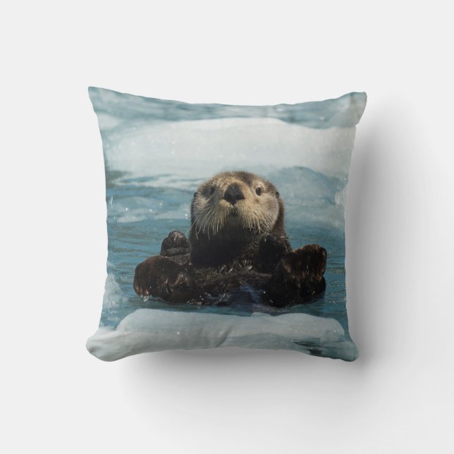 Floating Otter Throw Pillow (Front)