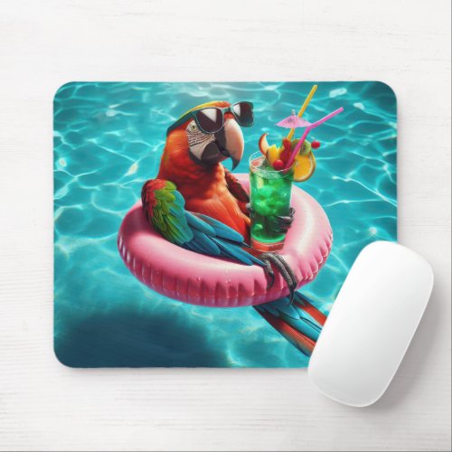 Floating Parrot In a Swimming Pool Mouse Pad