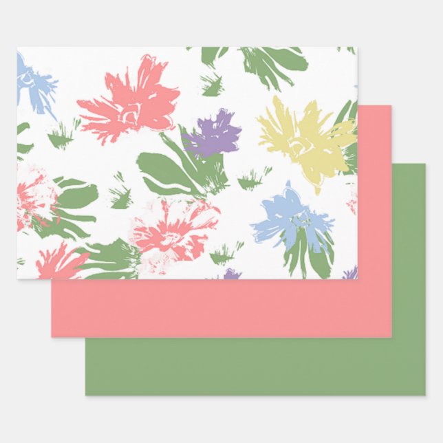 Floating Pastel Flowers design Wrapping Paper Sheets (Set)