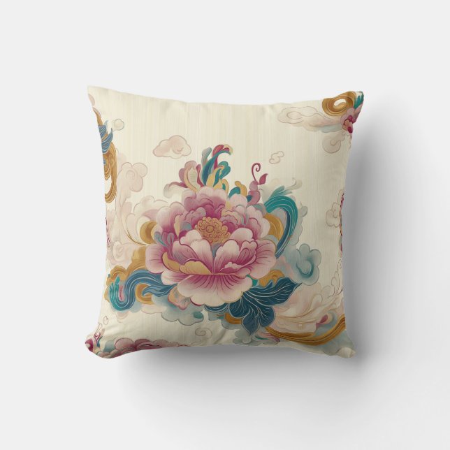 Floating Peony Throw Pillow (Front)