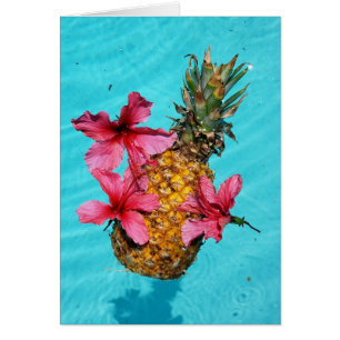 Floating Pineapple and Hibiscus Greeting Card