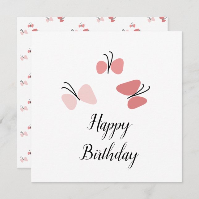 Floating Pink Butterflies Happy Birthday (Front/Back)