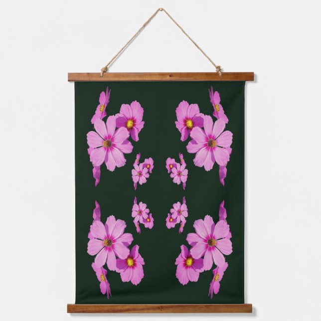 Floating Pink Cosmos Flowers Abstract  Hanging Tapestry (Front)