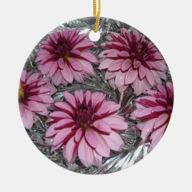 Floating Pink Dahlias Ceramic Ornament (Front)