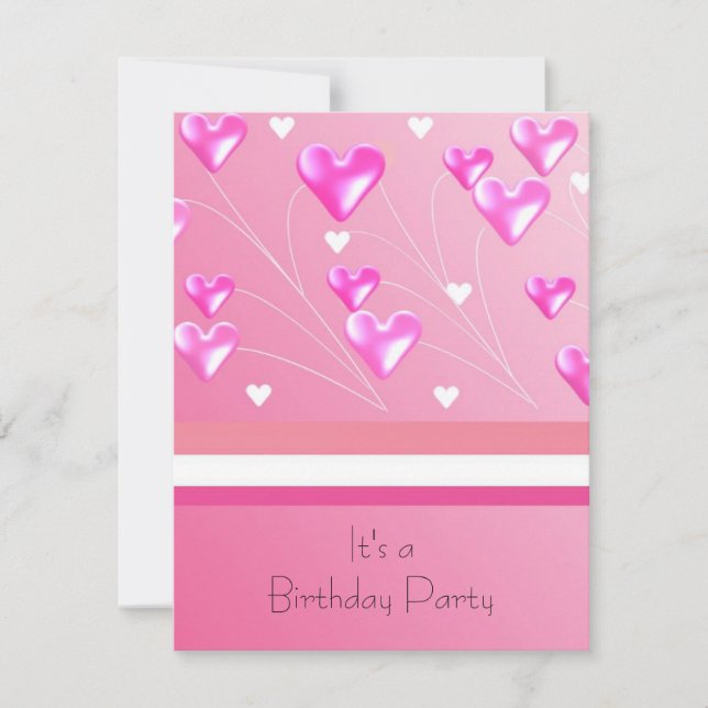Floating Pink Hearts Birthday Invitation (Front)