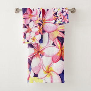 Floating Plumeria Bath Towel Set