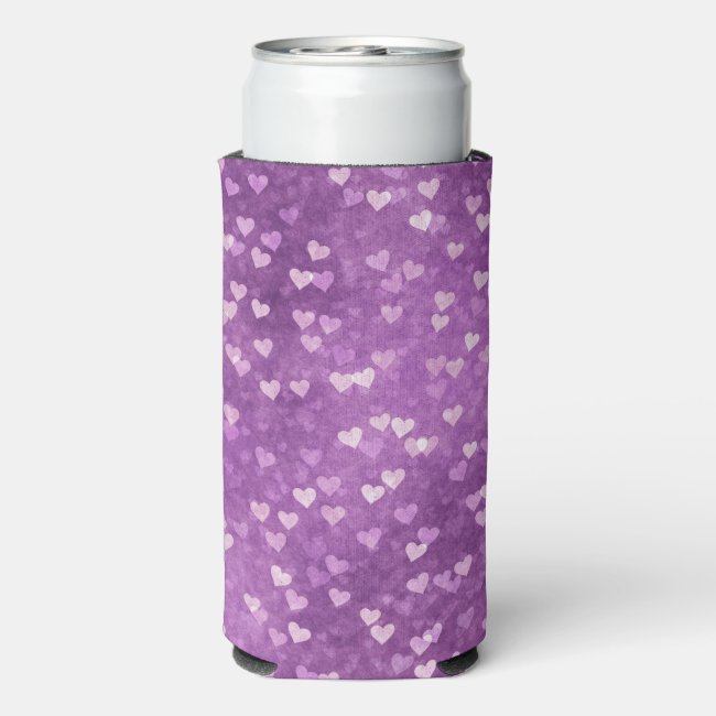 Floating Purple Hearts Design Seltzer Can Cooler