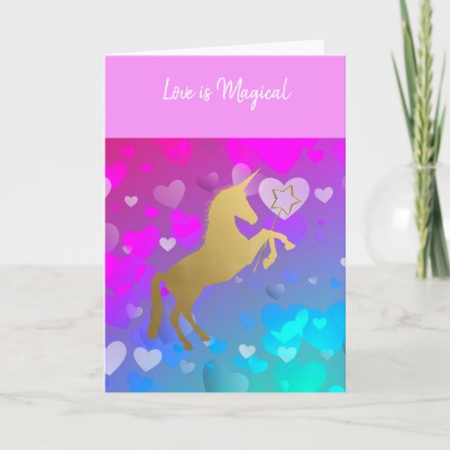 Floating Rainbow Hearts Unicorn Valentines Day Holiday Card