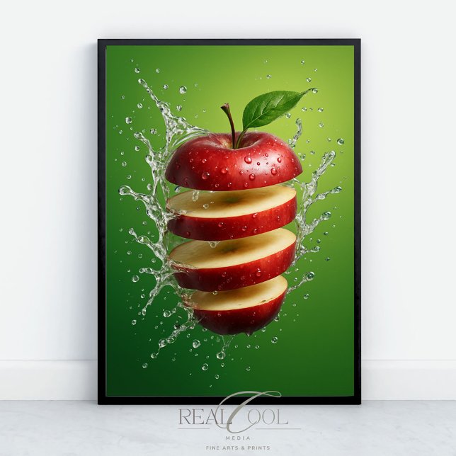 Floating Red Apple with Water Splash Digital Art Poster (Creator Uploaded)