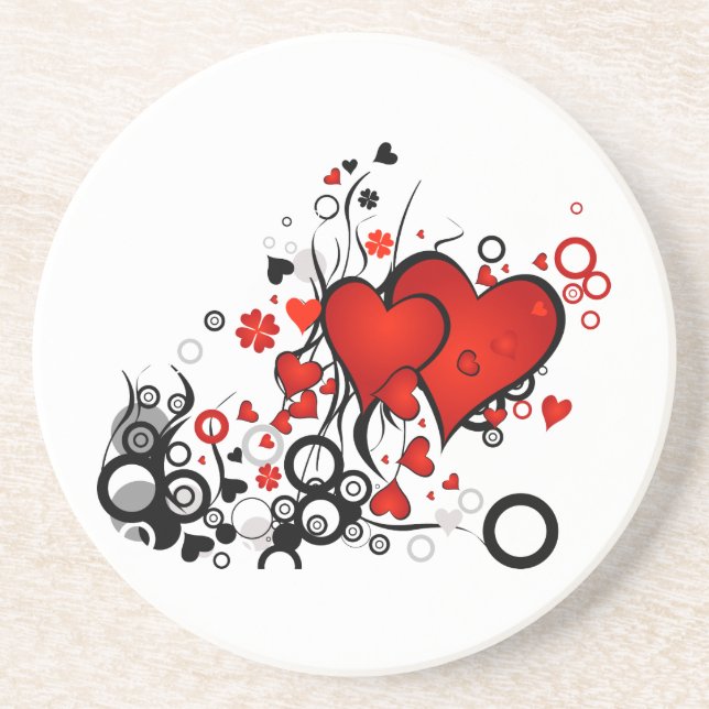 Floating Red Hearts Drink Coaster (Front)
