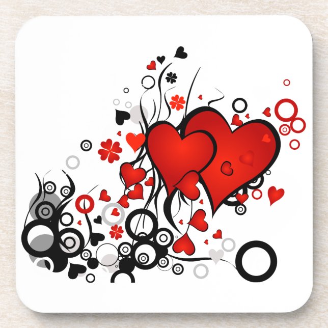 Floating Red Hearts Drink Coaster (Front)