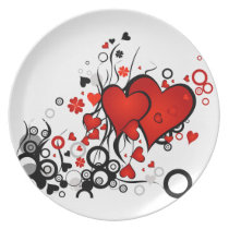 Floating Red Hearts Melamine Plate