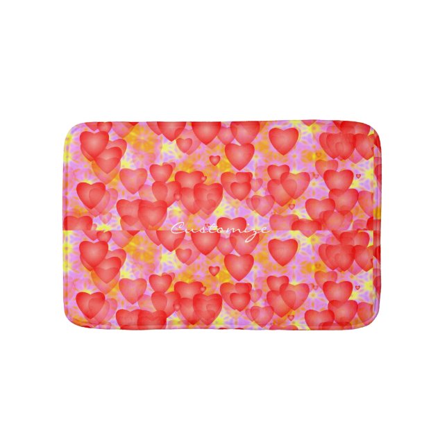 floating red hearts pattern bathroom mat (Front)
