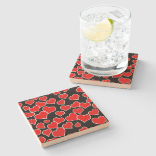 Floating Red Hearts Pattern Stone Coaster