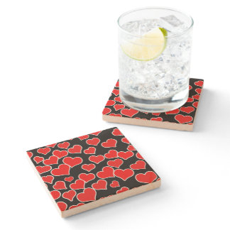 Floating Red Hearts Pattern Stone Coaster