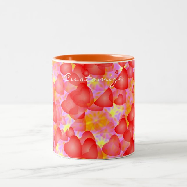 floating red hearts pattern  Two-Tone coffee mug (Center)