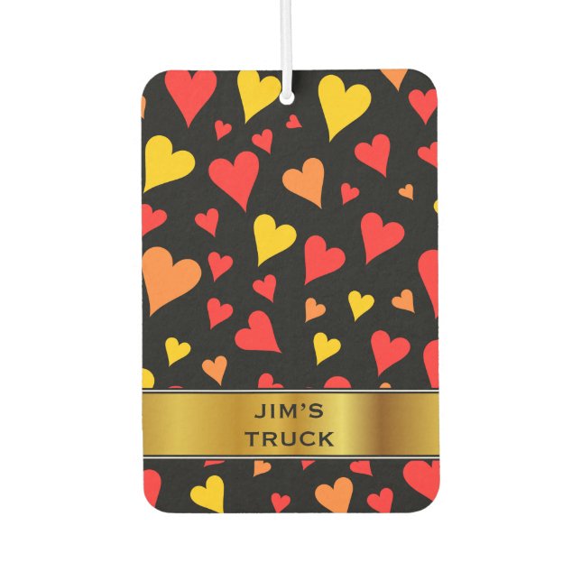 Floating Red, Orange and Yellow Hearts Pattern Air Freshener (Front)