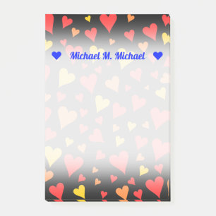 Floating Red, Orange and Yellow Hearts Pattern Post-it Notes