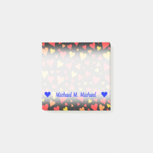 Floating Red, Orange and Yellow Hearts Pattern Post-it Notes